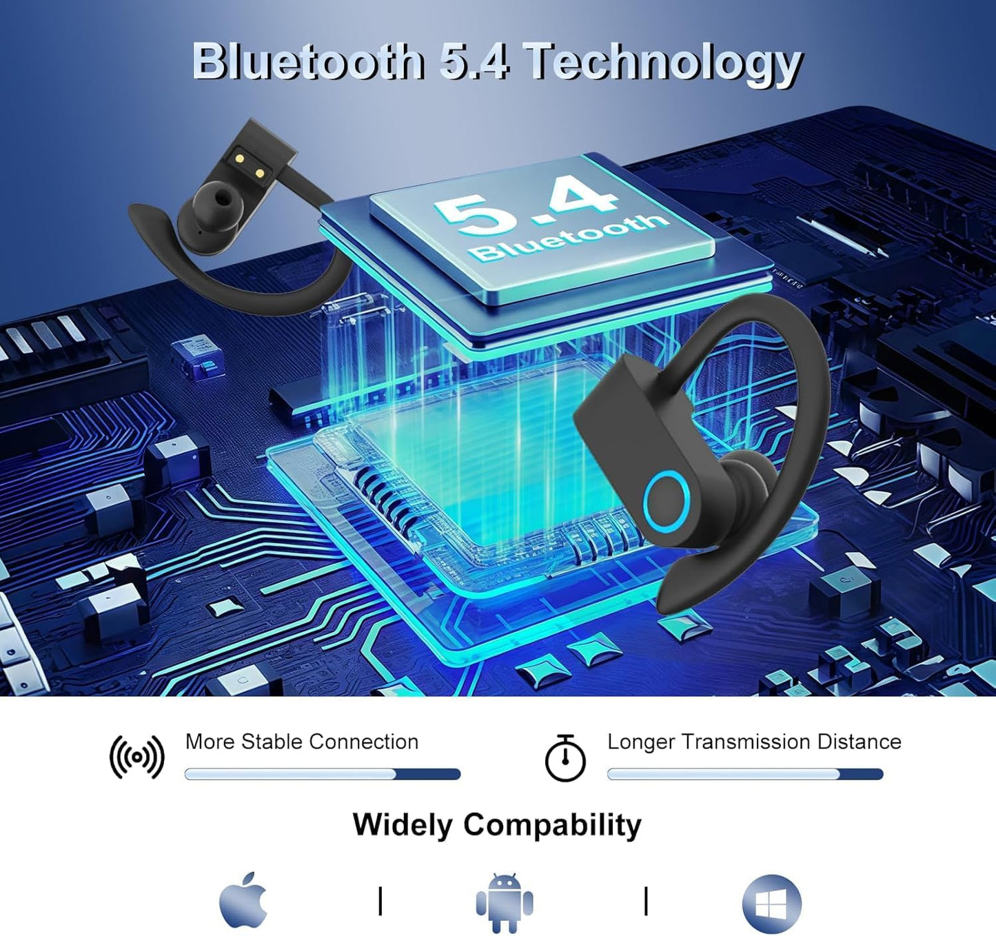 Wireless Earhooked Earbuds Bluetooth Headphones with IPX6 Waterproof,50H Playtime HiFi Stereo & Battery Display Case & Comfort Fit in-Ear Earphones for Workout/Running/Sport
