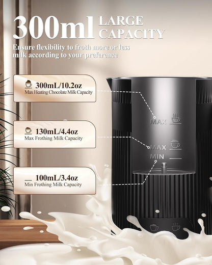 4 in 1 Electric Milk Frother: 10oz/350 mL Large Capacity Electric Milk Steamer for Hot and Cold Milk Froth - Automatic Milk Frother & Warmer for Latte, Cappuccinos, Macchiato, Hot Chocolate