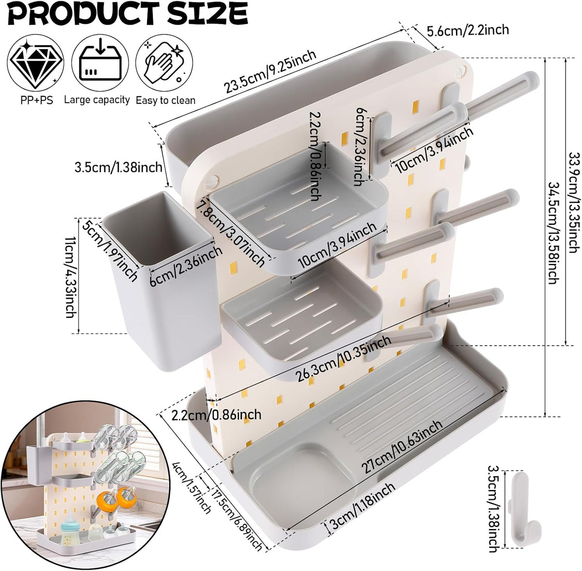 Baby Bottle Drying Rack Large Capacity Bottle Dryer Holder Space Saving Drying Rack for Baby Bottles and Cleaning Supplies (White Grey)(White Grey)