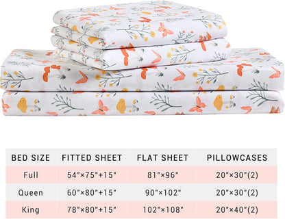 Viviland Floral Queen Sheet Set - 4 Piece Vintage Pink & Yellow Flower Patterned Bed Sheets - Soft, Breathable Microfiber Sheets with Deep Pocket, Non-Slip Fitted Sheets & Pillowcases