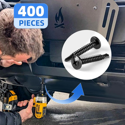 Besitu 400PCS Self Tapping Screws, 410 Stainless Steel Self Drilling Screws #8#10 Black Oxide Sheet Metal Screws, Length 1/2" to 1-1/4'', Truss Head Wood Screws Assortment for Metal, Plastic and RV