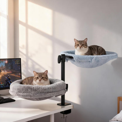Odoland Cat Desk Bed, 2-in-1 Double Layer Bed with Adjustable Height | Indoor Cats Hammock with Replace Mattress Washable Fabrics for Cat
