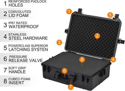 MEIJIA Portable Waterproof Protective Hard Case,Camera Case with Customizable Fit Foam Inserted, Elegant Black (9.17"x 7.56"x4.33")