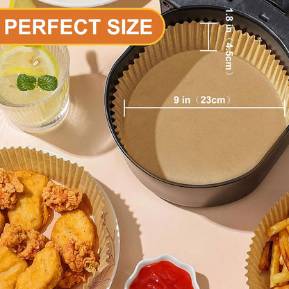 GOFFUGT Air Fryer Disposable Paper Liner,100PCS Round Airfryer Paper Liners,9" Natural Parchment Paper for Air Fryer Oil-Proof Water-Proof,Food Grade Parchment for AirFryer,Steamer,Microwave Etc