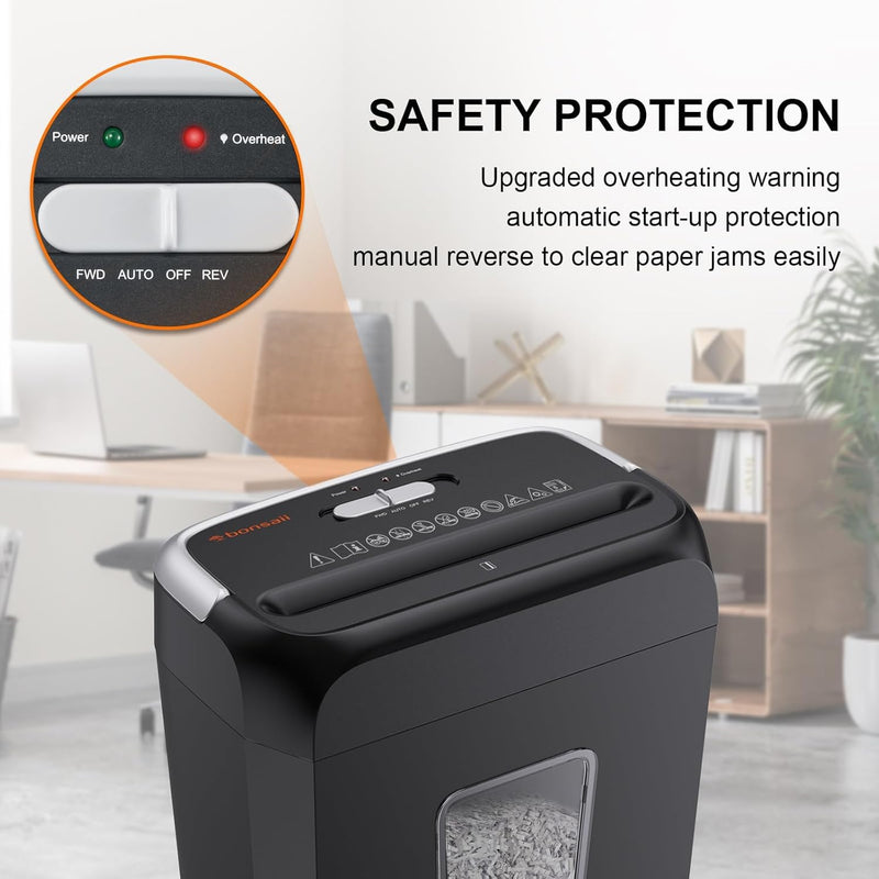 Bonsaii Paper Shredder for Home Use,6-Sheet Crosscut Paper and Credit Card Shredder for Home Office with Handle for Document,Mail,Staple,Clip-3.4 Gal Wastebasket(C237-B)