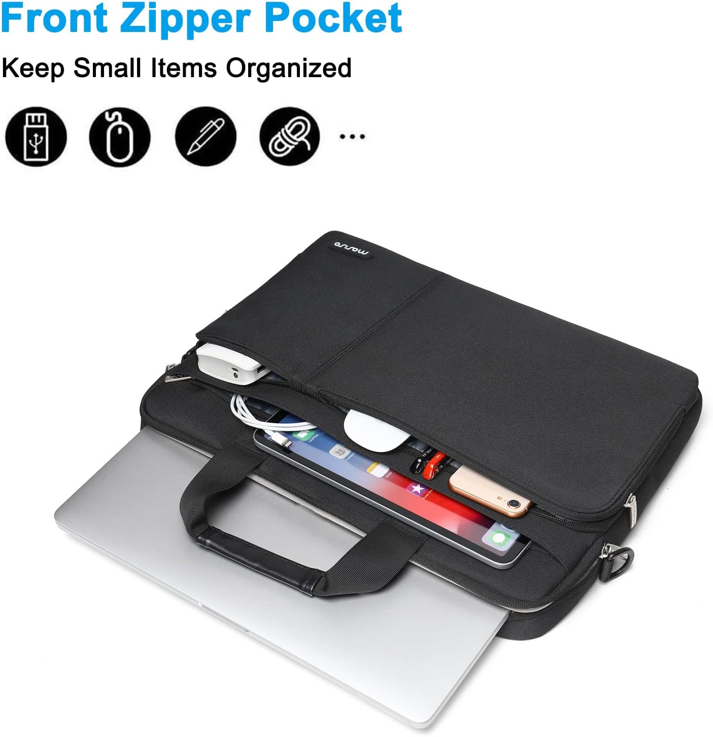 MOSISO 360 Protective Laptop Shoulder Bag Compatible with MacBook Pro 16 2023-2019 M2 A2780 M1 A2485 Pro/Max A2141,15-15.6 inch Notebook,Polyester Sleeve with 3 Front Pockets&Fix Handle&Belt,Black - PuriLite