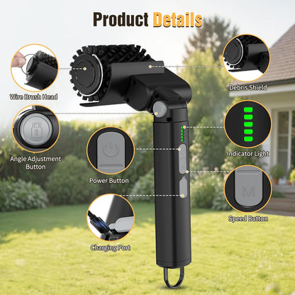 Electric Grill Brush for Outdoor, 3-in-1 Cordless Rotary Grill Brush | 3 Adjustable Speeds & Angles, 3 Replaceable Heads, 150-Minutes Long Runtime Grill Cleaning Brush for BBQ Grates