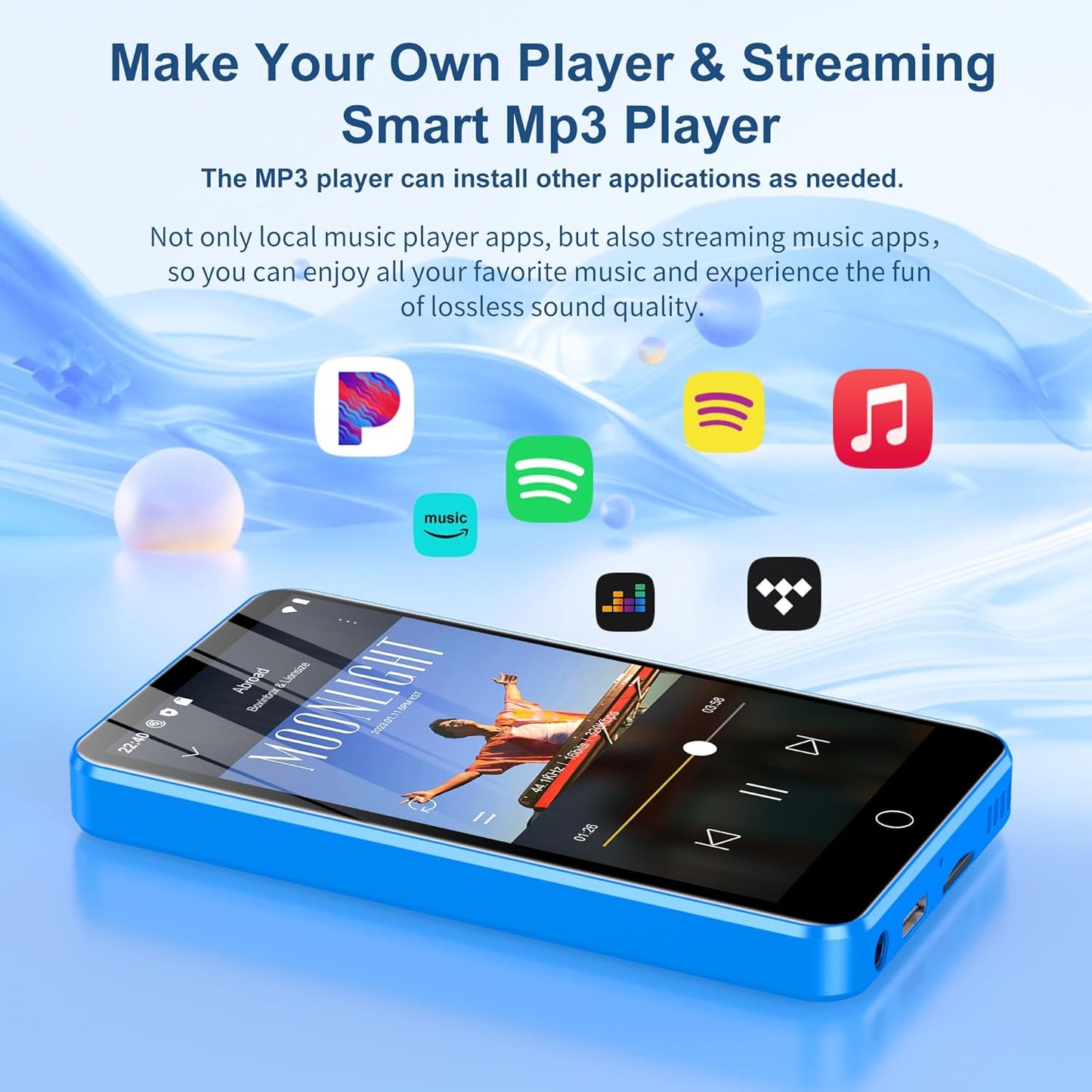 80GB MP3 Player with Bluetooth and WiFi, 4-inch Touch Screen MP3 Player with Bluetooth ， with Spotify, SpotifyKids, Audible, Andora, Amazon Player, MP4&MP3 Player up to 1TB Black