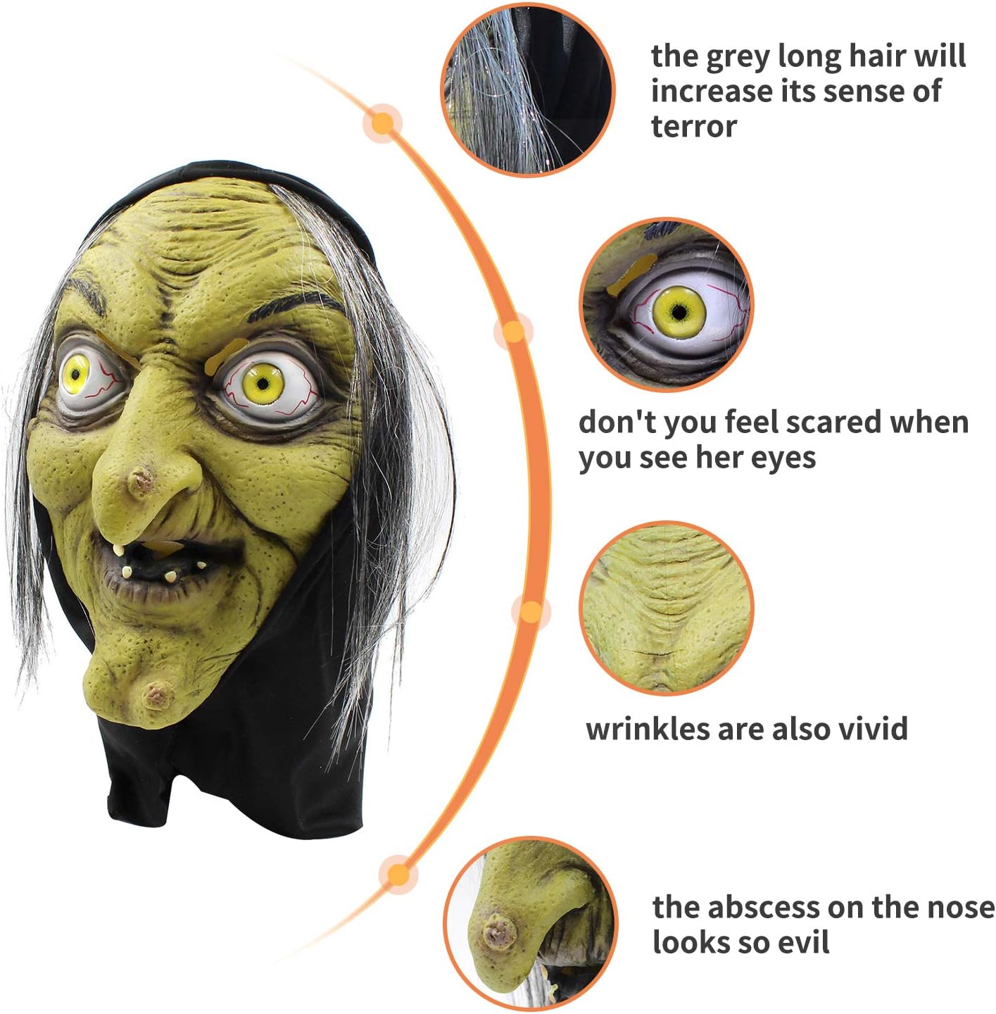 PartyHop - Old Woman Witch Mask - Halloween Scary Horror Cosplay Costume