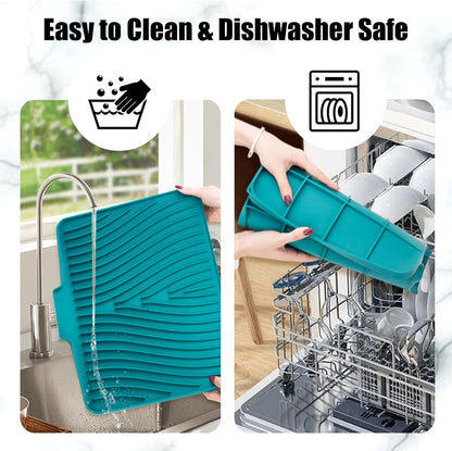 TIKNIK Silicone Dish Drying Mat for Kitchen Counter, Dish Drying Pad, Non-Slip Drain Pad with Built-in Drain, Heat Resistant Stone Drying Mat(40 L x 33 W cm, Grey)