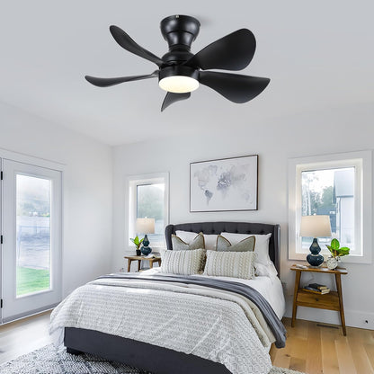 Modern Ceiling Fans with Lights Remote/APP Control, 29" Flush Mount Ceiling Fans with 3 CCT Dimmable Lights, Low Profile Ceiling Fans with 5 Propeller Blades LED Lights for Kids Room Bedroom, Brown - PuriLite
