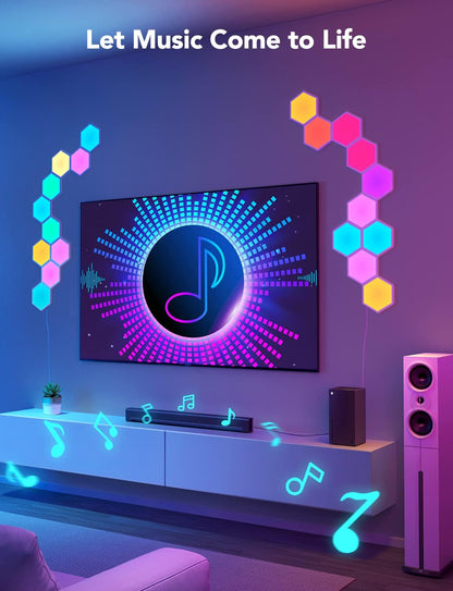 Govee Glide Hexa Light Panels – RGBIC Hexagon Wall Light Panels 10-Pack – Smart Wi-Fi LED Modular Wall Lights with App Control, Music Sync & DIY Layout - PuriLite