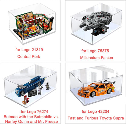 Thickened Clear Acrylic Display Case for Lego 10330 43268 76450 42170 10295 10353 Collectibles, Transparent Box Dustproof Protection with Wood-Plastic Base & String Light, Black Inside 40x20x20cm