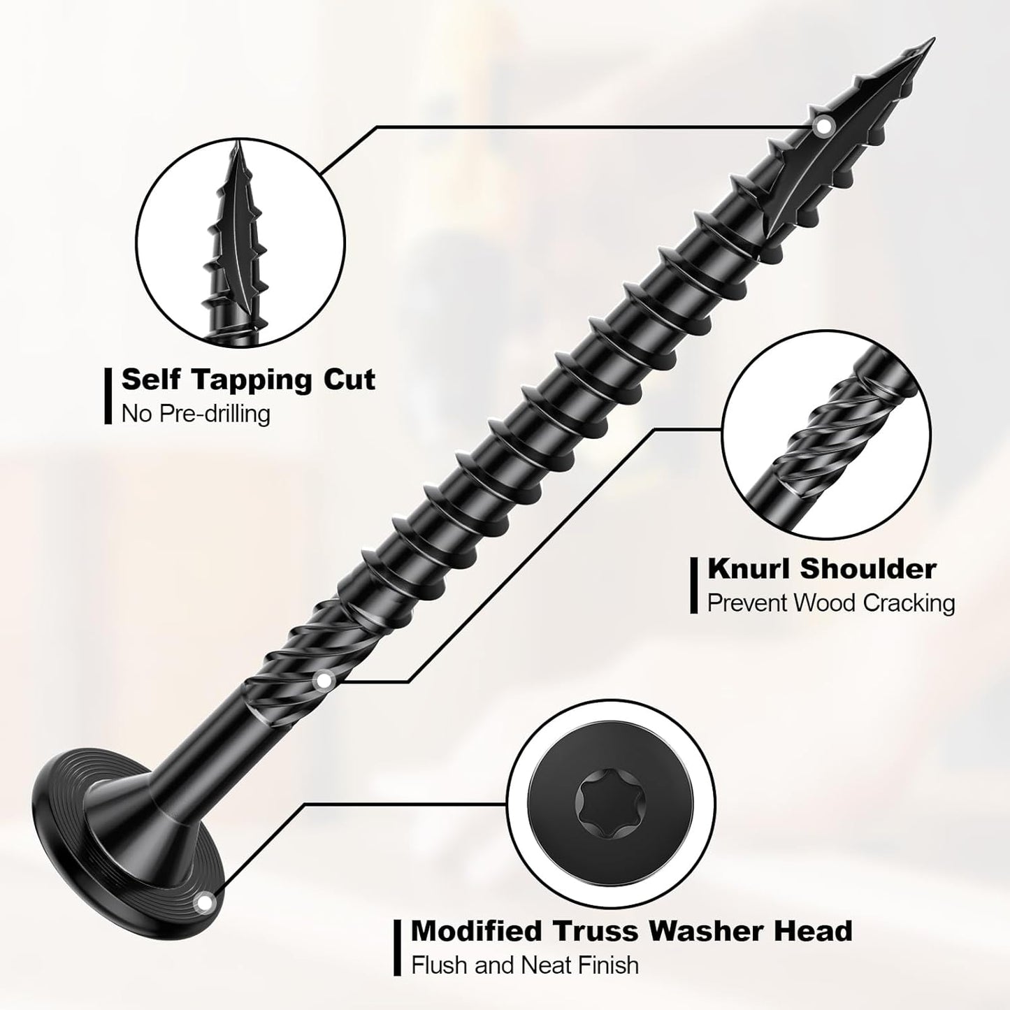 FMhotu 6 Inch Heavy-Duty Outdoor Deck Screws, 50Pcs Star Drive Decking Wood Screws, Rust Resistant Timber Screws for Timber/Log/Landscaping Wood (#14 x 6 Black