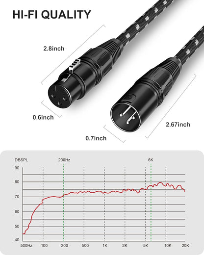 VANDESAIL XLR Cables 25ft 2 Pack, Durable Nylon Braided XLR Microphone Cable, Mic Cable, Shielded and Fully Balanced OFC Male to Female Cord for Recording Mixer Amplifie Speaker Black White