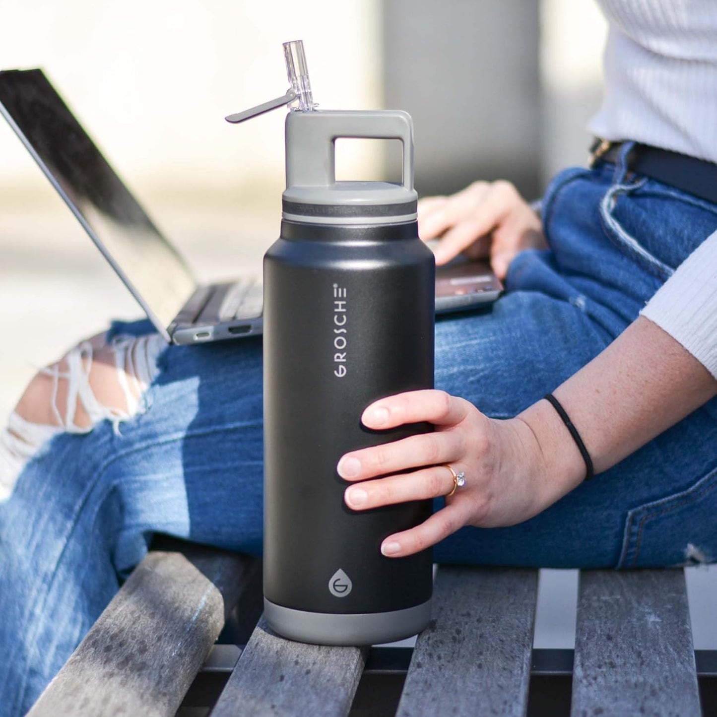 GROSCHE Alpine Flip 'N Sip 16oz Insulated Water Bottle - Stainless Steel, Leakproof Flask with Straw - Perfect for Gym, Travel, Sports & Outdoor Use, Canadian Brand! - 16 fl. oz, Scuba Blue