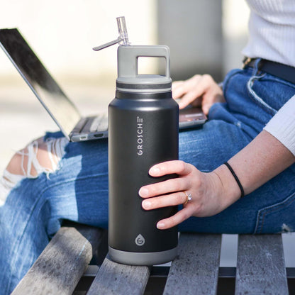 GROSCHE Alpine Flip 'N Sip 16oz Insulated Water Bottle - Stainless Steel, Leakproof Flask with Straw - Perfect for Gym, Travel, Sports & Outdoor Use, Canadian Brand! - 16 fl. oz, Scuba Blue
