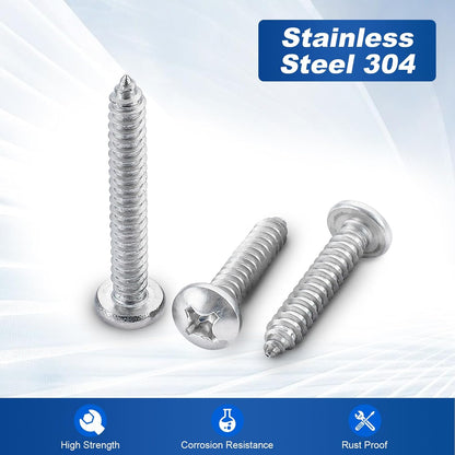 #8 x 2 Phillips Pan Head Self Tapping Screws Sheet Metal Wood Screws, Black Oxide, Stainless Steel 304, 50 PCS