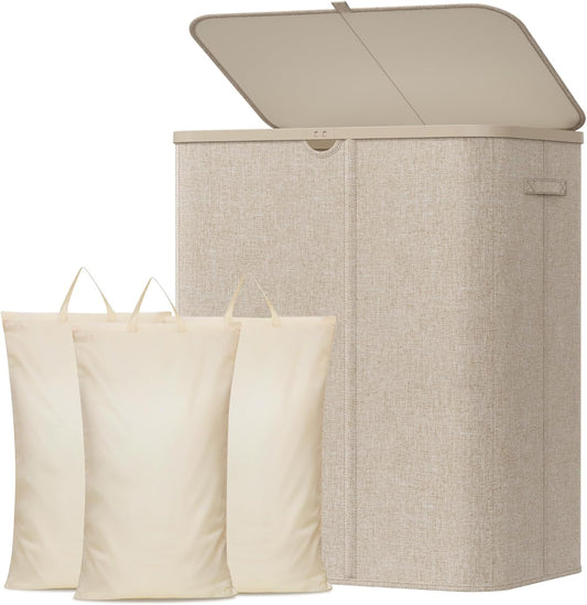 Lifewit 185L Large 3 Section Pop-Up Laundry Hamper with Lid, Beige