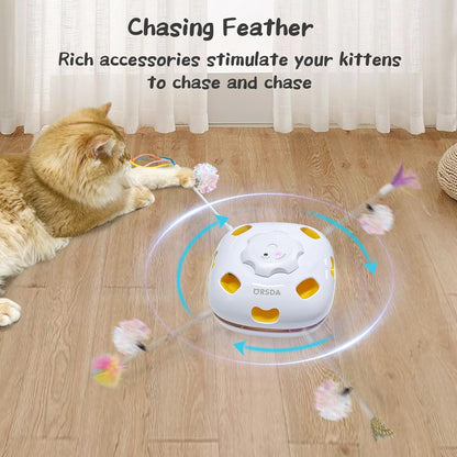 ORSDA Cat Toys Interactive, 4 in 1 Automatic Cat Toy, Hide and Seek, Whack a Mole, Magic Wand, Chasing Feather, with 4 Replacements, USB Rechargeable, for All Breed Sizes