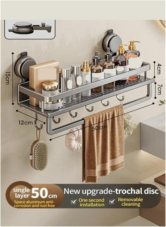 No Drill Bathroom Suction Cup Shelf, Shower Caddy Organizer for Shampoo & Soap