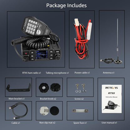Retevis RT95 Mobile Ham Radio, Dual Band Two Way Radio Long Range, 200 Channels, 180 Rotatable LCD Display, Chirp, VOX, Mini Mobile Transceiver for Cars, Vehicle Driving