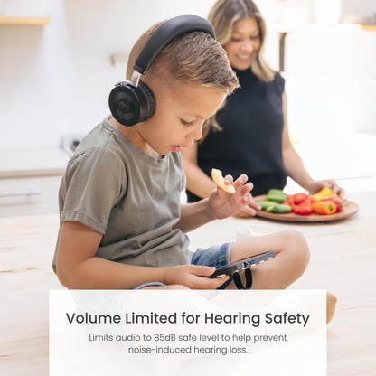 JuniorJam Plus Volume Limiting Headphones for Kids, Foldable & Adjustable Bluetooth Headphones, 22-Hour Battery Life USB-C Charging (Black)