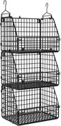 PUPPYCUTE Stackable Wire Baskets for Kitchen Closet Pantry Storage, Hanging Closet Organizers Storage Shelves Organization, Wall Mount Metal Basket Bins, Clothing Vegetable & Fruit Organizer 3 PCS