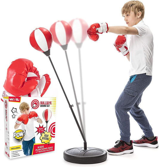 Whoobli Punching Bag for Kids Incl Boxing Gloves | 3-10 Years Old Adjustable Kids Punching Bag with Stand | Boxing Bag Set Toy for Boys & Girls New 2024