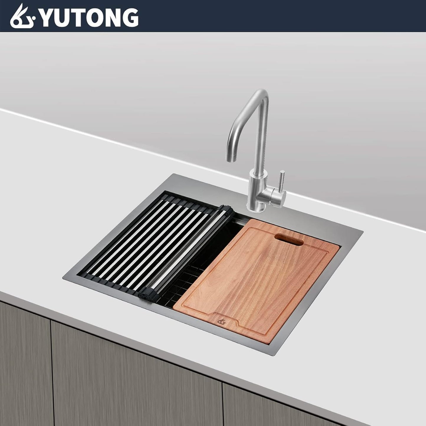 Yutong 16" x 20" Top-Mount/Drop in SS304 Stainless Steel Kitchen Black Sink Single Bowl Without Grid