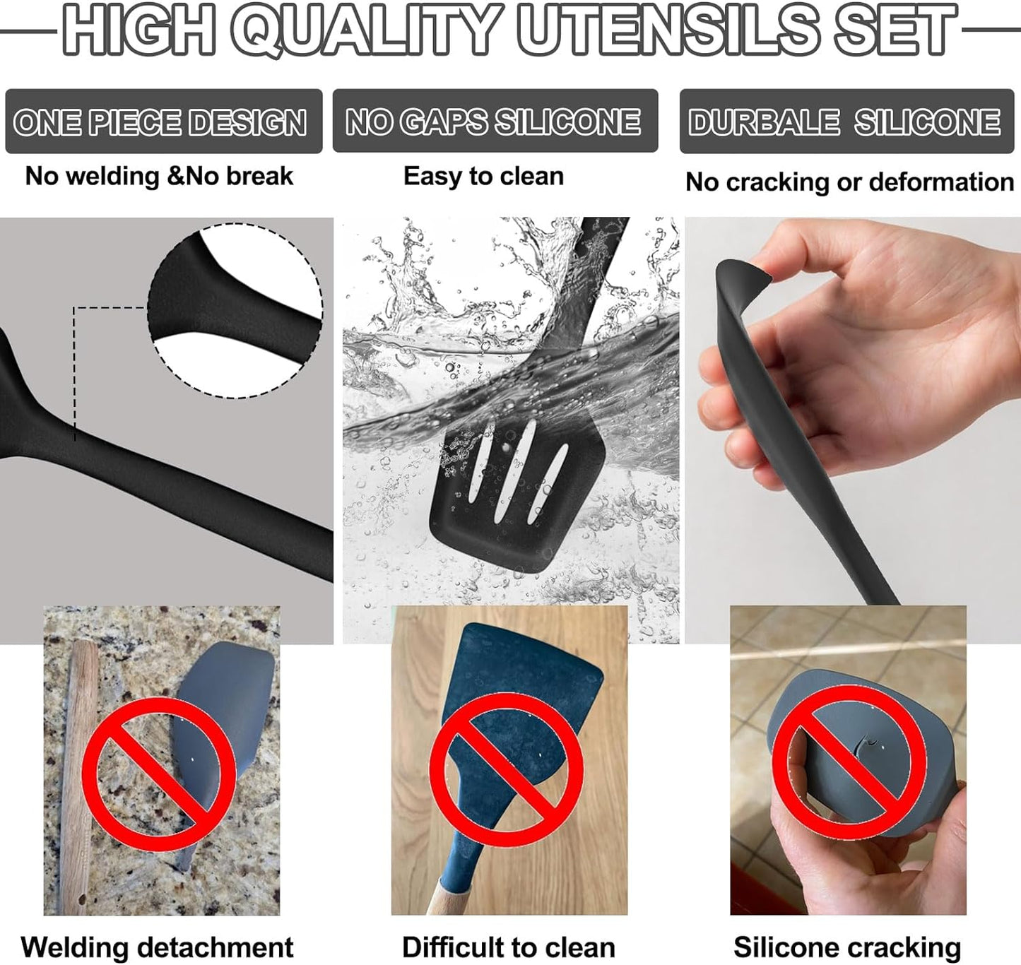 Silicone Kitchen Cooking Utensils Set, Umite Chef 22Pcs Heat Resistant Kitchen Utensils, Spatula, Spoon, Whisk, Dishwasher Safe Kitchen Utensil Gadgets Tools Set for Nonstick Cookware(Khaki)