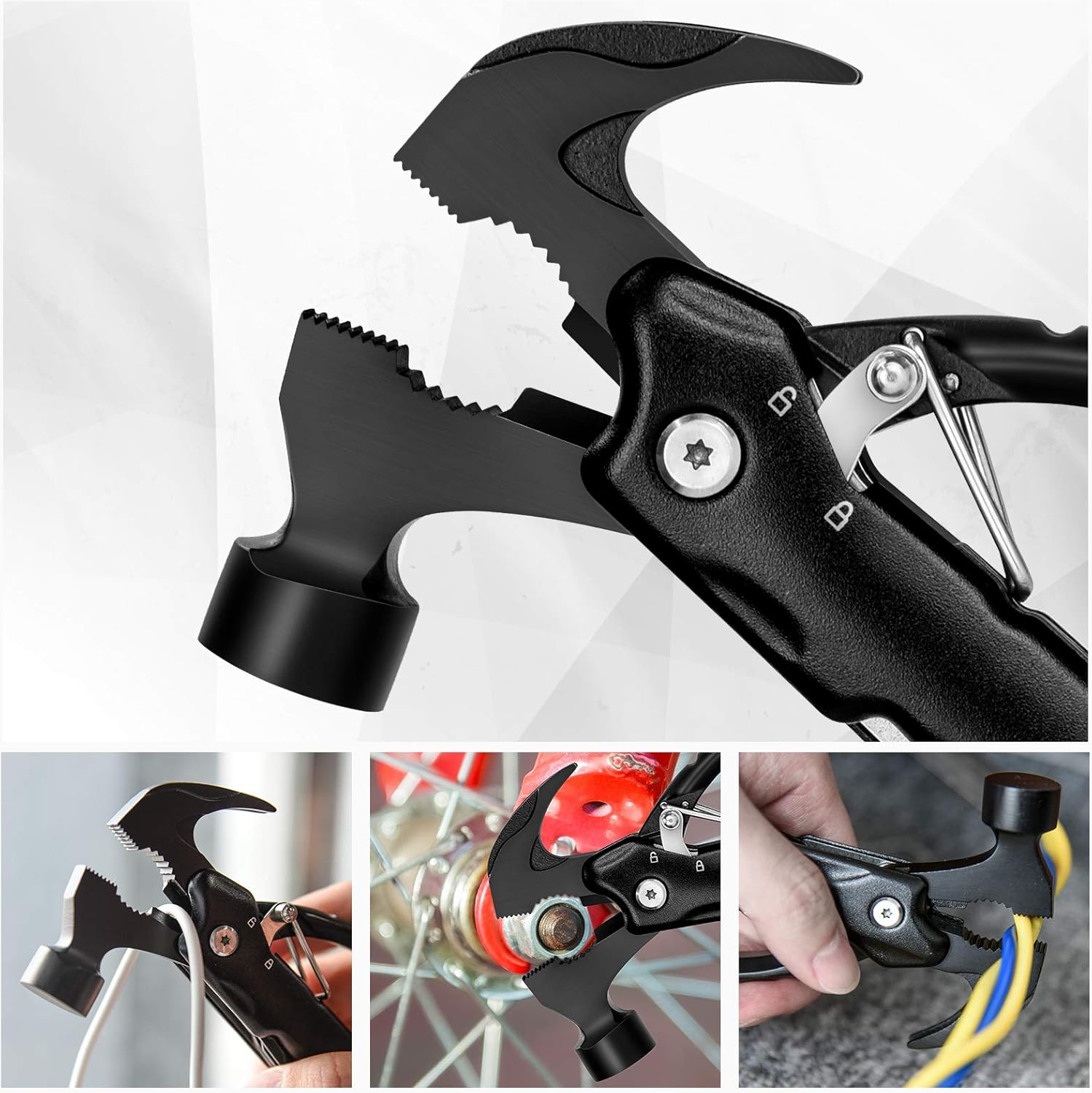 BIIB 12-in-1 Hammer Multitool – Stainless Steel Camping & EDC Tool for Men – Portable Multi Tool Hammer with Pliers, Saw & Screwdrivers - PuriLite