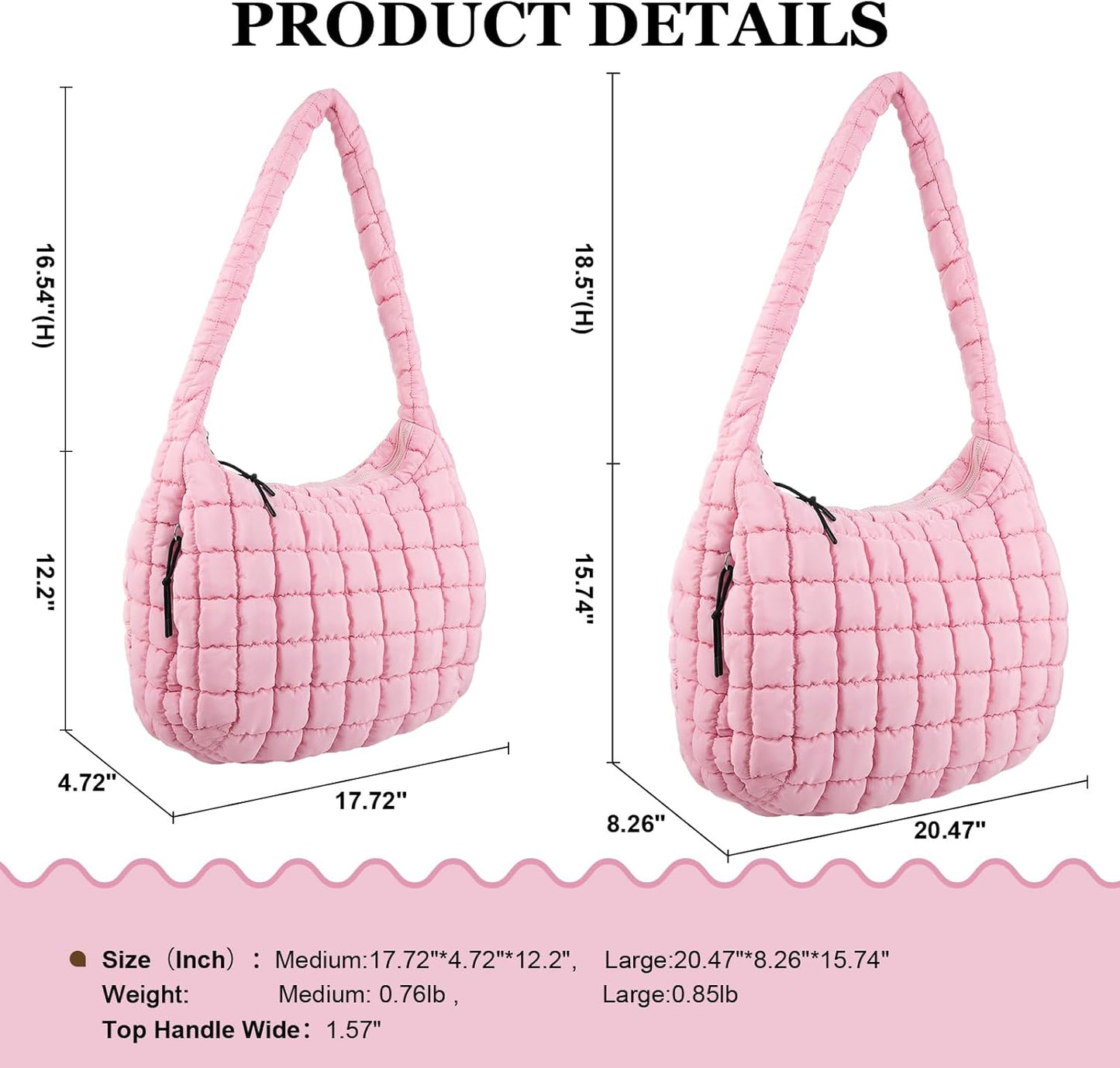 Quilted Puffer Tote Bag Large Crossbody Shoulder Bag with Zipper, Nylon Hobo Oversized Handbag