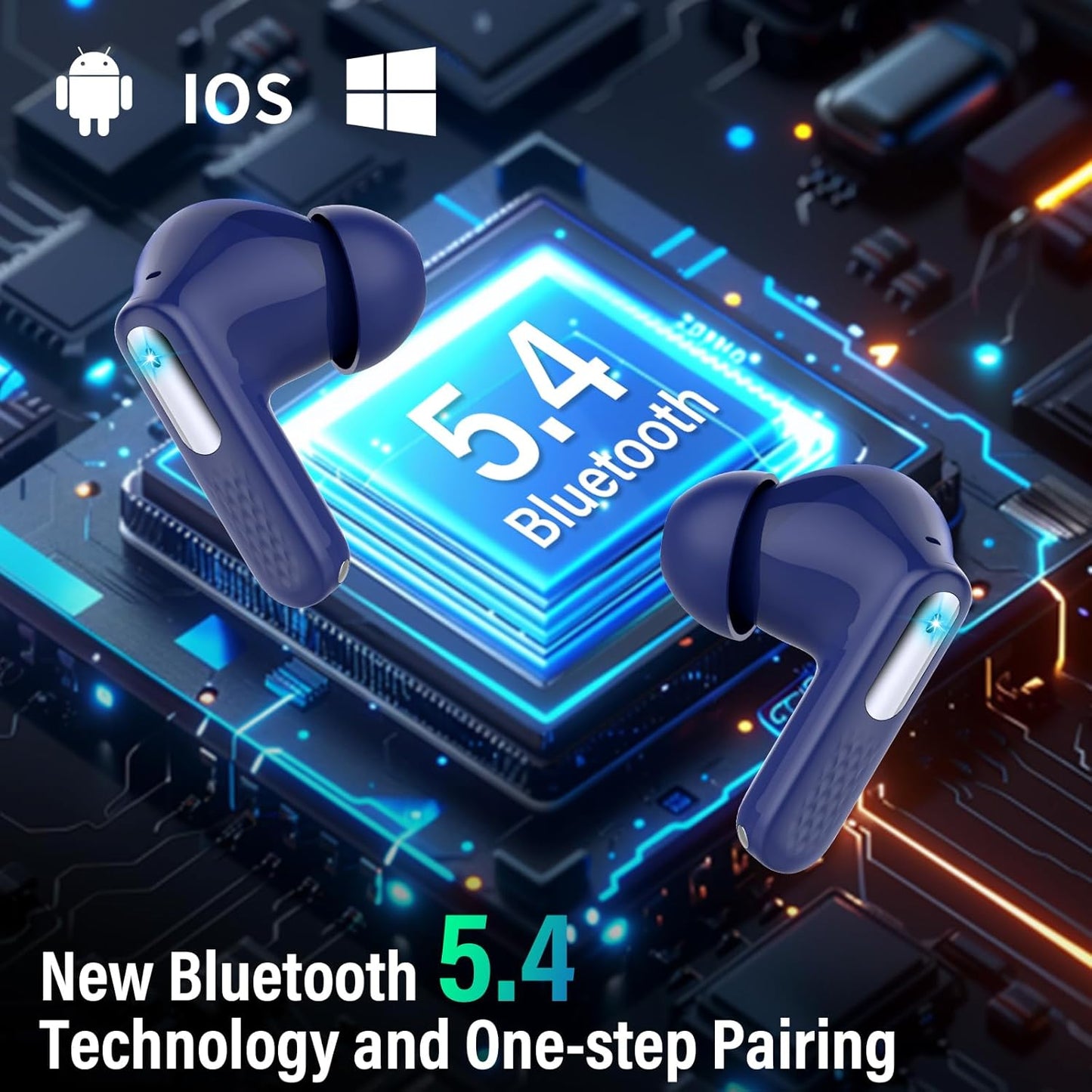 Wireless Earbuds, 2025 New Bluetooth 5.4 Ear Buds with Multifunctional Touch Screen, Bass Stereo Sound, ANC/ENC Noise-Canceling MIC, IPX7 Waterproof, 48H Bluetooth Earphones with 5 EQ Modes, Black