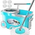 RinseWise Spin Mop and Bucket Separate Clean and DirtyWater, Mop and Bucket with Wringer Set, 4-Chamber Commercial Spinning Mopping Bucket Cleaning Supplies with 8 Microfiber Replacement Head Refills