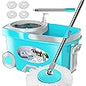 RinseWise Spin Mop and Bucket Separate Clean and DirtyWater, Mop and Bucket with Wringer Set, 4-Chamber Commercial Spinning Mopping Bucket Cleaning Supplies with 8 Microfiber Replacement Head Refills