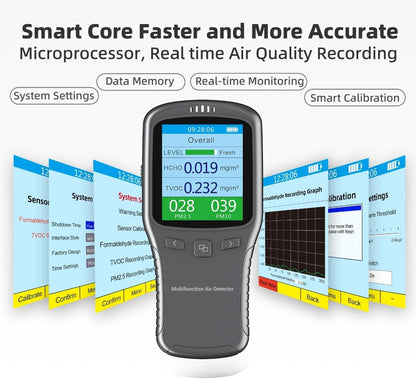 Air Quality Tester, 8 in 1 Air Quality Monitor Indoor，Formaldehyde Detector, voc Meter, Detect Indoor HCHO,TVOC,AQI,PM2.5,PM10,PM1.0,Temperature and Humidity Tester (Black)