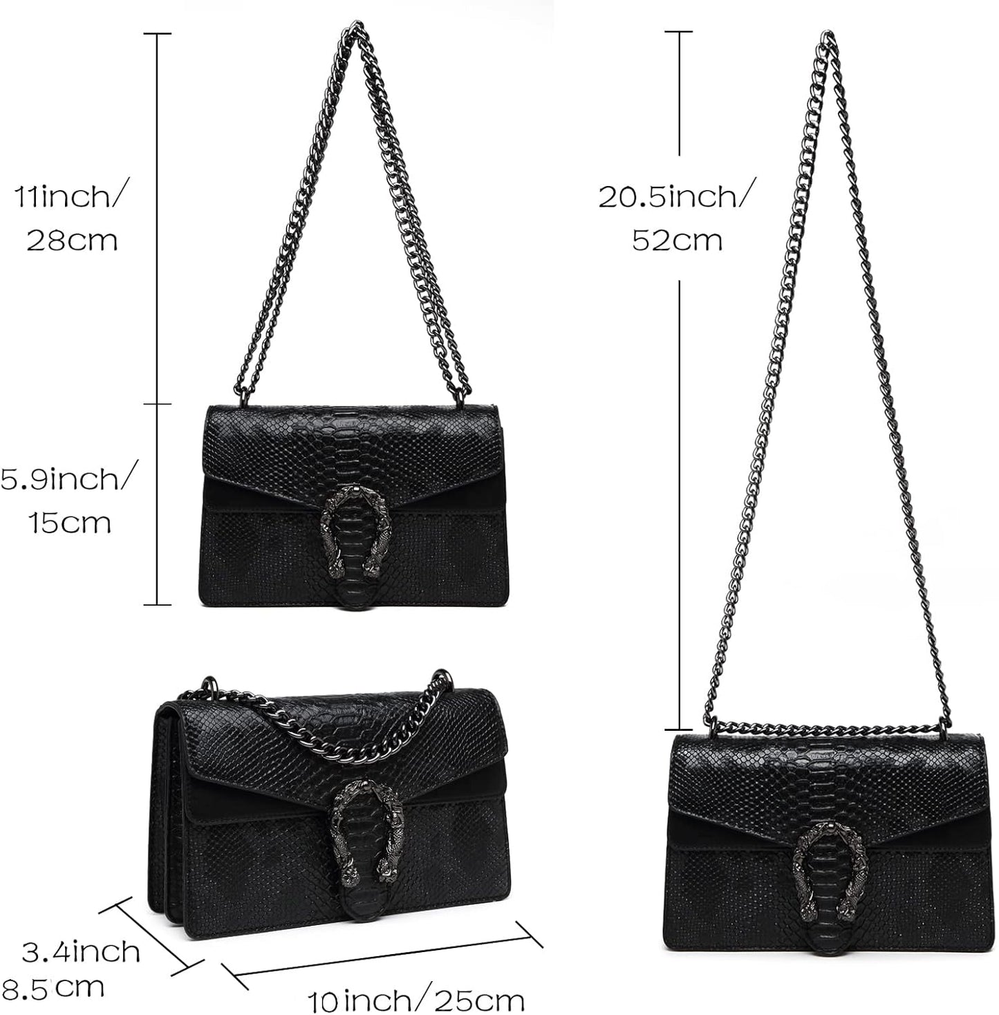 MYHOZEE Crossbody Bags for Women - Snake Printed Clutch Purses Leather Chain Shoulder Bags Evening Handbags