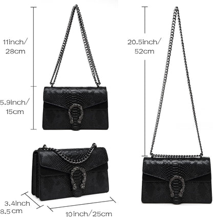 MYHOZEE Crossbody Bags for Women - Snake Printed Clutch Purses Leather Chain Shoulder Bags Evening Handbags