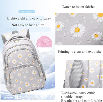 3Pcs Daisy Prints Backpack for Girls Bookbag set Primary School Daypack Elementary Students Knapsack with Lunch Box