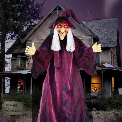 AYOGU 71" Life Size Hanging Talking Witch Halloween Decor, Evil Witch, Sound Activation and Red Eye for Outdoor & Indoor, Halloween Decoration Realistic Creepy Party Decor - PuriLite