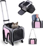Pet Carrier Airline Approved on Wheels - Two Sided Expandable Cat Soft Carrier for Puppy and Cats Under 26lbs, Rolling Cat Carrier for Airplane, Camping, Outdoor(Pink)