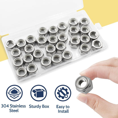 Vifmy 110 Pack 1/4"-20 Inch Lock Nuts,304 (A2-70) Stainless Steel Nylon Insert Locknuts,Standard Inch Thread Nylock Nuts for Bolts