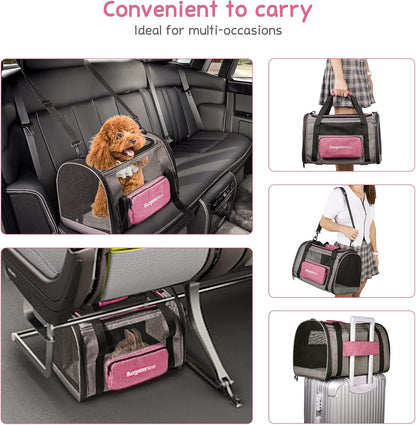BurgeonNest Cat Carriers for Medium Cats Under 25 lbs, Pet Carrier for Cats with Unique Side Bag,Top Load Small Pet Carrier Soft-Sided Escape Proof with 4 Ventilated Windows