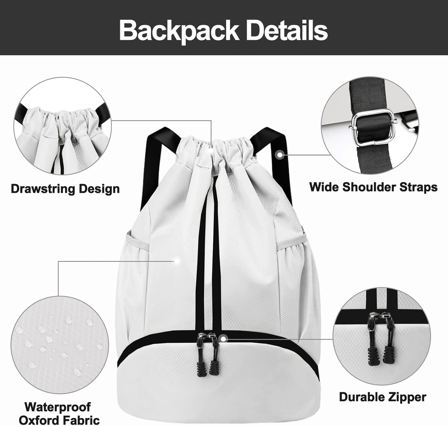 Hoedia Sports Drawstring Backpack - String Swim Gym Bag with Shoes Compartment and Wet Proof Pocket for Women/Men