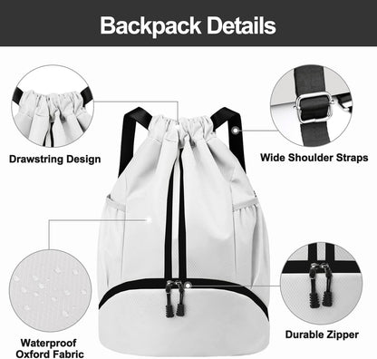 Hoedia Sports Drawstring Backpack - String Swim Gym Bag with Shoes Compartment and Wet Proof Pocket for Women/Men