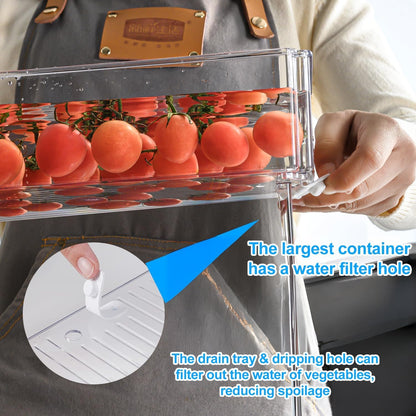 Pure Future 10-Pack Fridge Organizers and Storage with Lids - Clear Plastic Refrigerator Bins with Drain Trays - Stackable Produce Saver for Fruit, Veggies and Pantry, BPA-Free