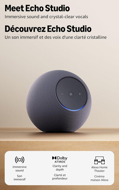 Amazon Echo Studio (newest model), our best Echo Studio yet, with immersive spatial audio and Dolby Atmos, Graphite
