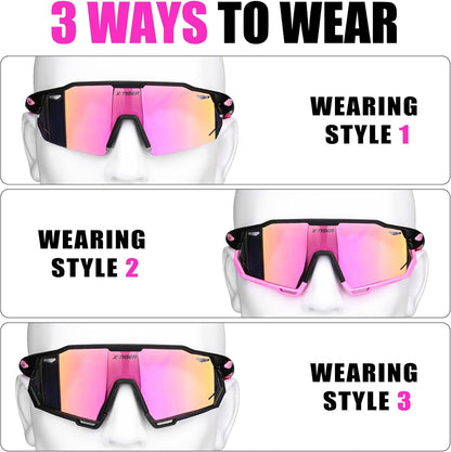 X-TIGER Polarized Cycling Glasses with 5 Interchangeable Lenses,MTB Biking Baseball Running Sports Sunglasses for Men Women