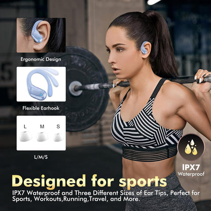 Wireless Earbuds, Sports Bluetooth Headphones, 80Hrs Playtime Ear Buds with LED Power Display, Noise Canceling Headset, IPX7 Waterproof Earphones for Workout/Running （Blue）